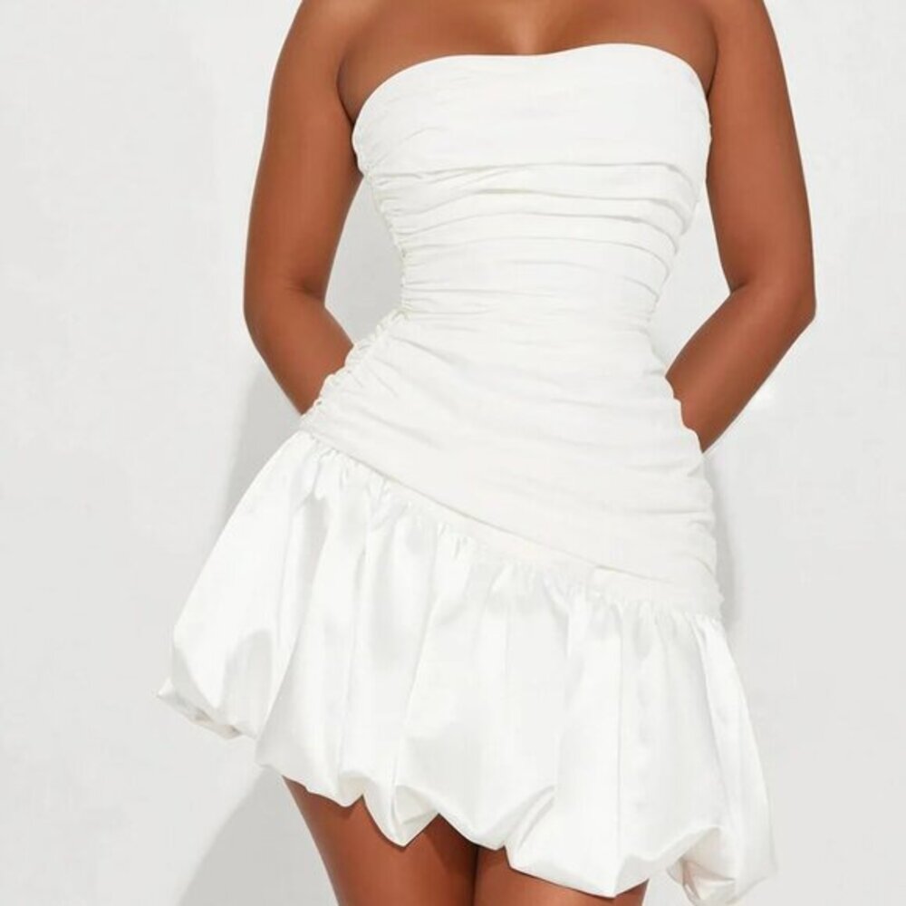 Love Song Satin Bubble Mini Dress - Off White Fashion Nova